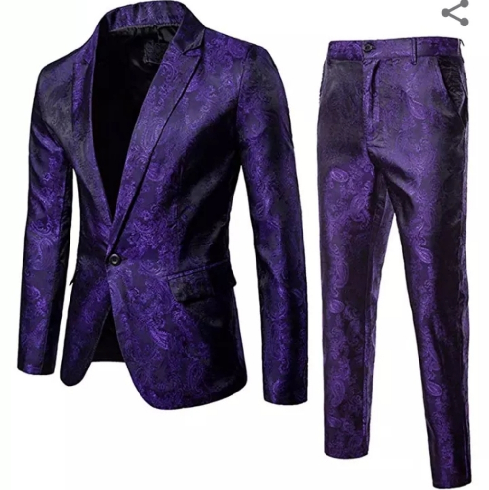 Mens purple paisley pants suit